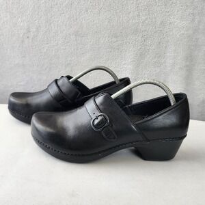 Dansko Clogs Shoes Womens Size 12.5 Black Leather Slip On Tamara Buckle EU43